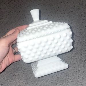 White milk glass design vintage jewelry holder